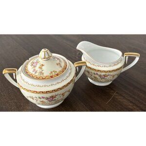 Noritake Arlene Japan Lidded Sugar bowl and creamer jug-Pre-Owned READ